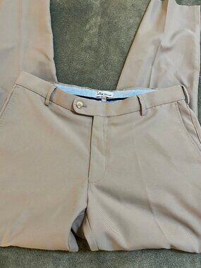 Peter Millar Mens Golf Pants Khaki Crown Performance Polyester 33x32 Flat Front